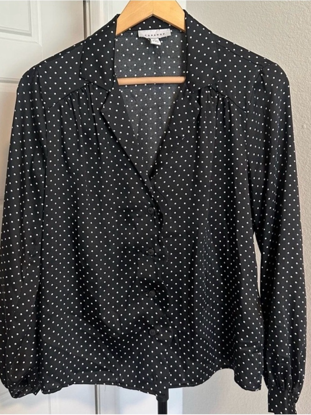 Topshop Black Polka Dot Silk Blouse